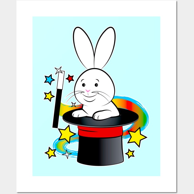 Magic Hat with Wand and Rabbit Wall Art by PenguinCornerStore